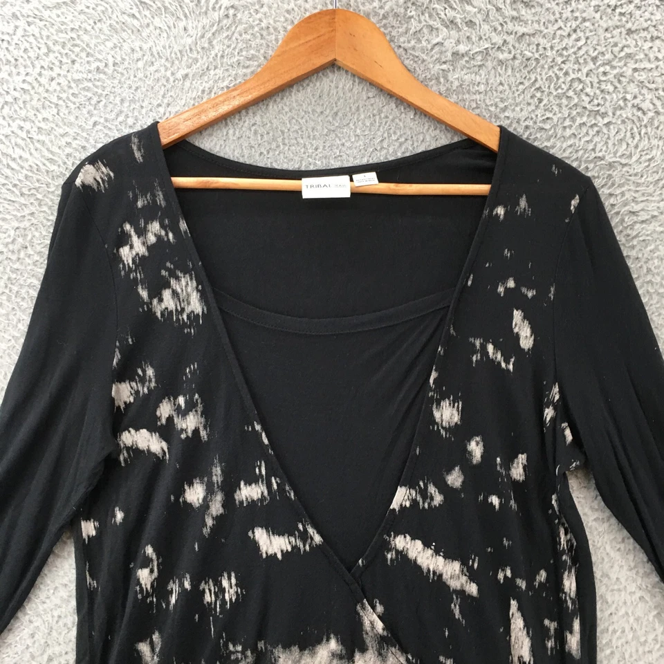 Blusa Top Tribal Jeans Cuello en V Mujer S Negra Viscosa Manga 3/4 Pullover Informal Foto 2 de 4