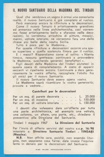 Maria SS. del Tindari ALMA Milano Orazione santino holy card MA1259 - Foto 2 di 2