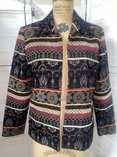 Coldwater Creek Tapestry Jacket Multicolor Modern Print Open Front Lined Sz 8