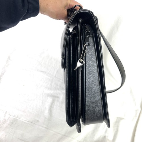 Black Faux Leather Portfolio Crossbody Bag Messenger Briefcase Shoulder Handle - Picture 6 of 11