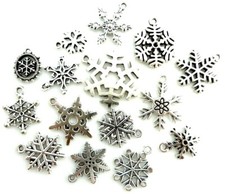 Tibetan Silver Charm Set Lot 15 pcs Assorted Snowflake Winter Christmas Charms
