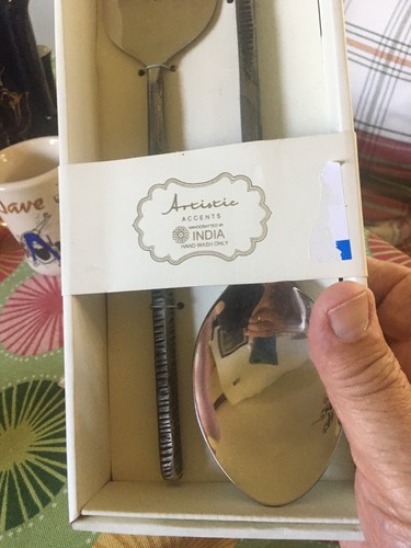 Künstlerische Akzente Löffel & Gabel Salat Servier Set Edelstahl Neu im Karton