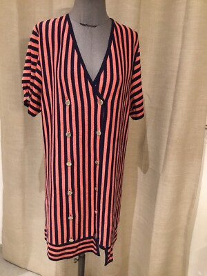 Robe Vintage Nina Ricci Rayures Orange Et Noir - Taille 38/40 - Style A-Line Manches Dolman - Occasion Cocktail