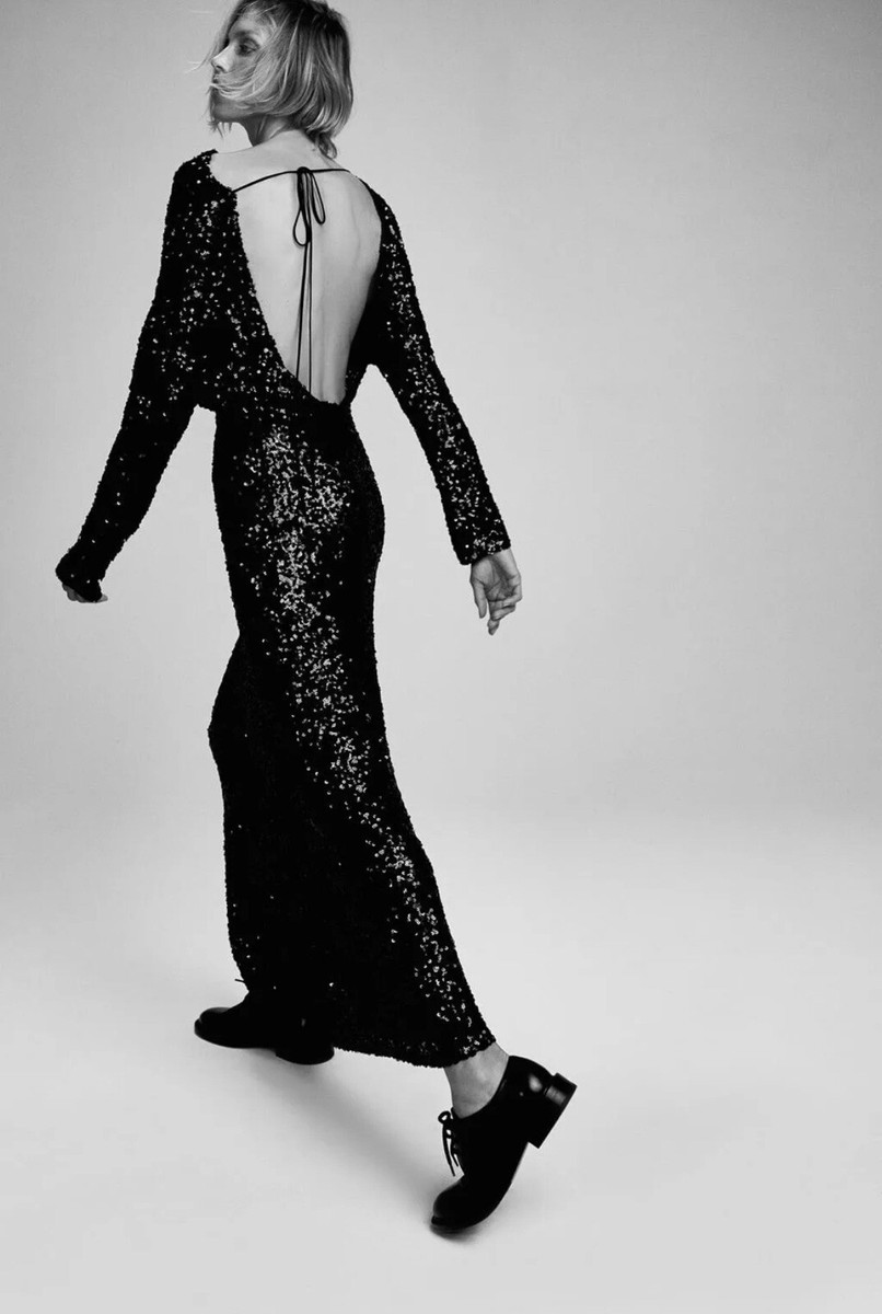 Zara Gold Sequin Dress ZARA NEW Limited Edition Long Sleeve Open Back Sequin Maxi Dress 8691/ Zara Gold Sequin Dress ZARA NEW Limited Edition Long Sleeve Open Back Sequin Maxi Dress 8691/