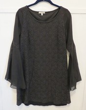 Charlotte Russe Black Dress SZ S Pattern w/ Flare Sleeves Tunic