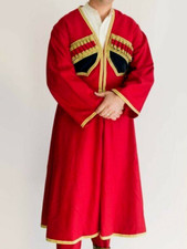 New Russian Red Cossack Wool Gold Braiding Uniform | Men's Custom Made Long Coat