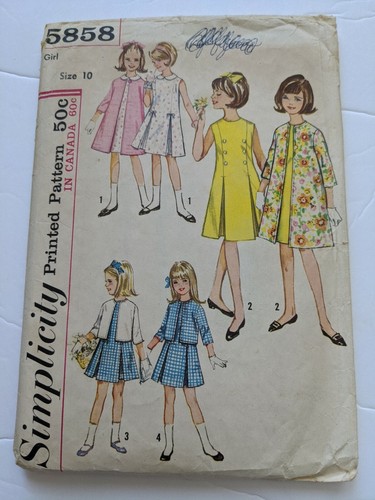 1964 Vintage Simplicity 5858 Girl S One Piece Dress Coat Jacket Size 10 Cut Ebay
