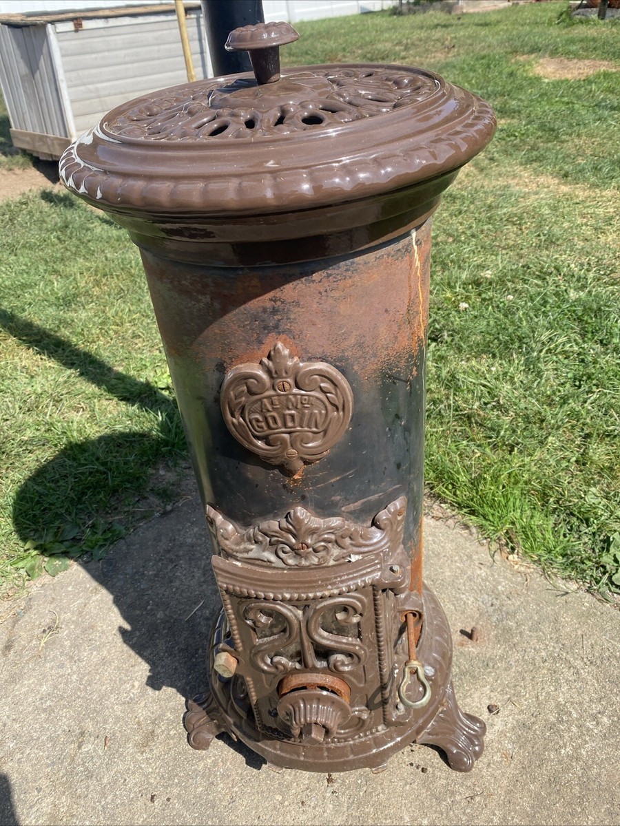 Antique Godin French Cast Iron Coal / Wood Burning Stove | eBay