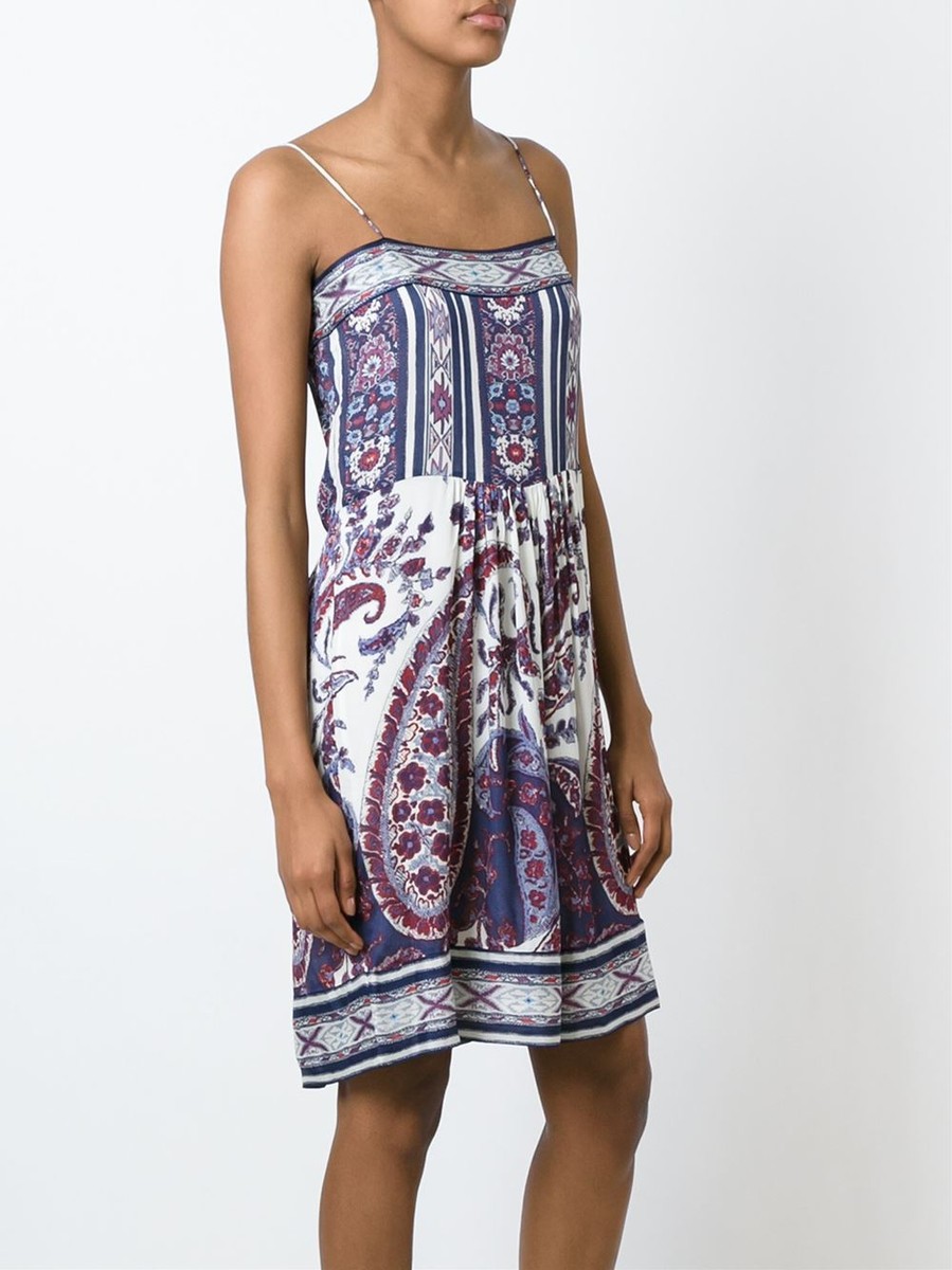 $375 ISABEL MARANT ETOILE Paisley Trani Dress Spaghetti Straps Midnight Blue 1 S