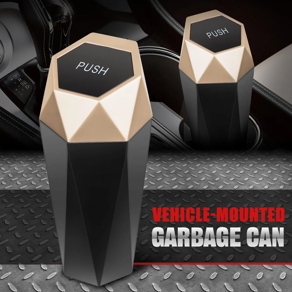 Portable Auto Car Mini Rubbish Bin Holder Trash Garbage Can Dust Case Gold  Lid