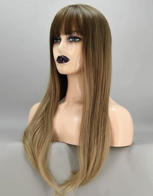 Perruque Synthétique Longue Brune Châtain Avec Frange - Bonnet Inclus - Naturelle