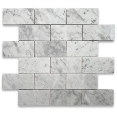 C64XP Carrara Marble 2x4 Subway Brick Mosaic Tile Polished Venato Carrera