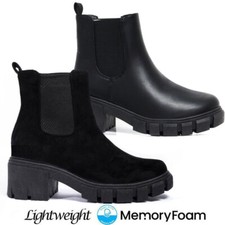 LADIES CHUNKY HEEL CHELSEA BOOTS PUNK GOTH RETRO ARMY COMBAT ANKLE FASHION SHOES