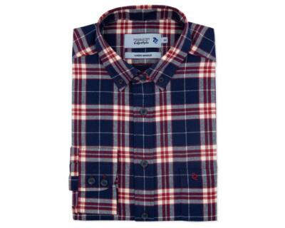 Double Two Men's Pure Cotton Bamboo Blend Window Check Shirt in Cherry 2XL-5XL