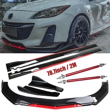 Front Bumper Lip Splitter Spoiler Side Skirts Glossy Black For Mazda 2 3 6