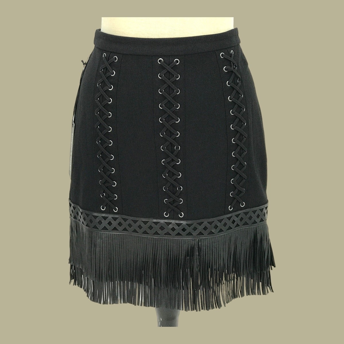 Bebe X Naven Women Black Fringe Skirt Western Cowgirl Halloween