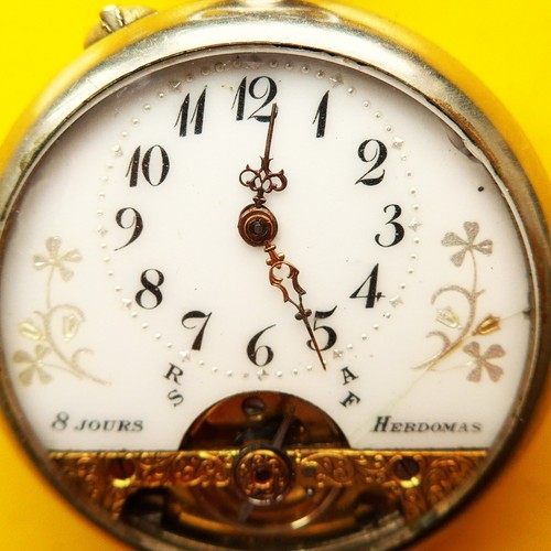 "HEBDOMAS" HERREN TASCHENUHR, 8 Tage, Ankerhemmung, gute Funktion, ca. 1915 - Bild 3 von 7