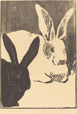★Original ART  ‘RABBIT' Rabbits Print Henri-Charles Guerard 1893 Vintage French Woodcut
