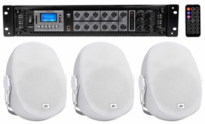 (6) Peavey 8'' White Commercial 70v Speakers+Amp For Restaurant/Office/Cafe/Bar
