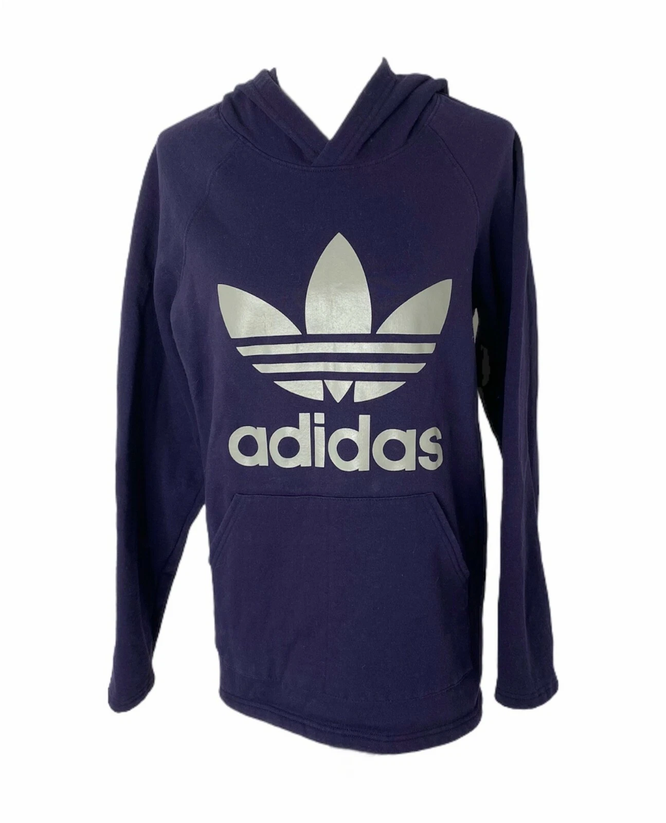 Adidas Womens Small Hoodie Purple and White Big Logo Athletic Loose Fit