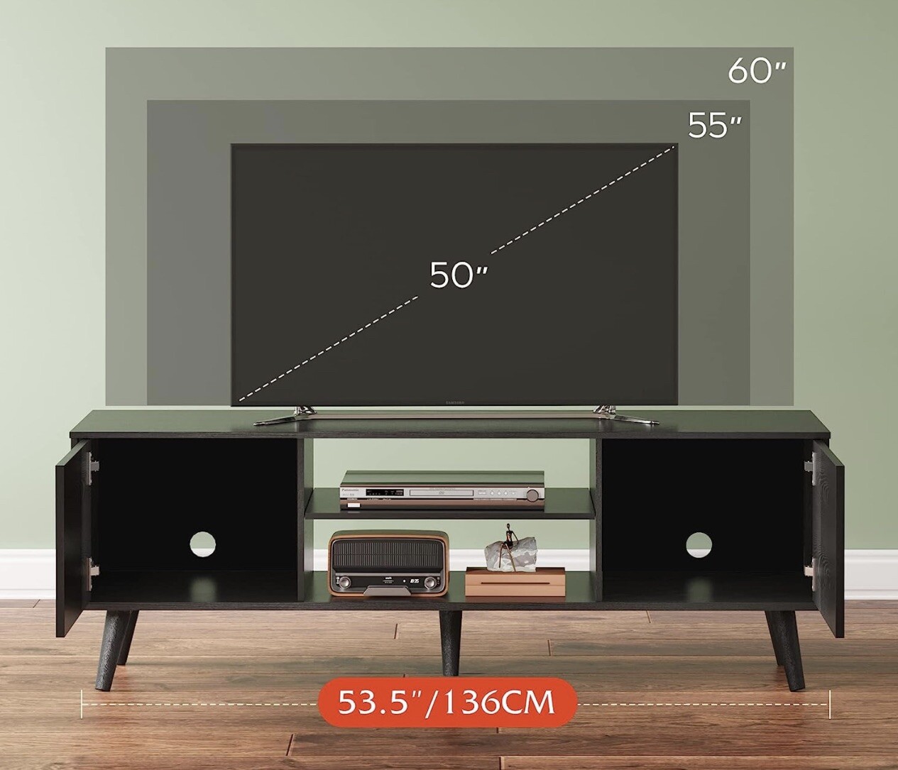 TV Stand For 55/60 Inch Tv, Entertainment Center With Storage Cabinets