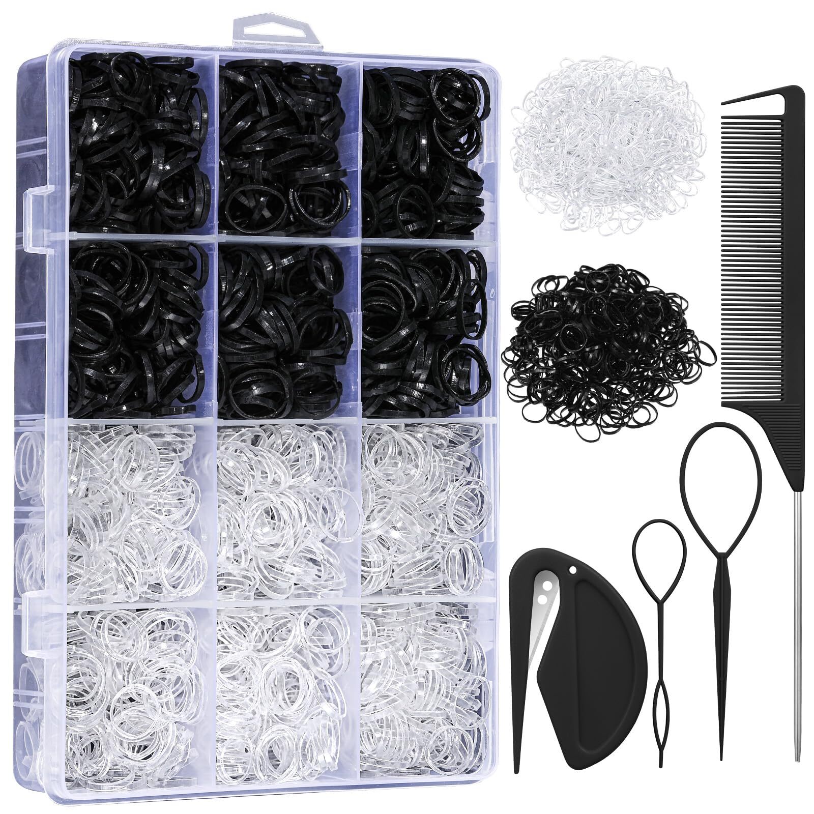 2200-Piece Clear Mini Hair Bands with Hair Loop Styling Tool Set