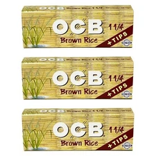 OCB Brown Rice Rolling Papers w/ Tips - 1 1/4 - 3 packs