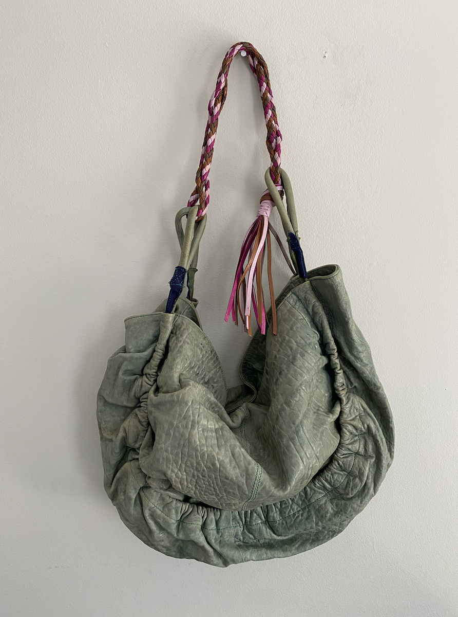 Falorni Italia Le Borse Authentic Black Rippled Leather Tote