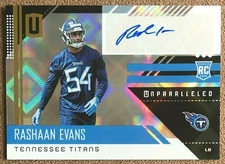 2018 Panini Unparalleled Rookie Autograph #240 Rashaan Evans Tennessee Titans RC