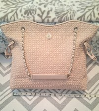 Authentic Tory Burch Quilted Leather Bryant Slouchy Tote Light Oak