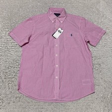 Polo Ralph Lauren Shirt Mens Small Pink Stripe Seersucker RL Untucked Fit Cotton