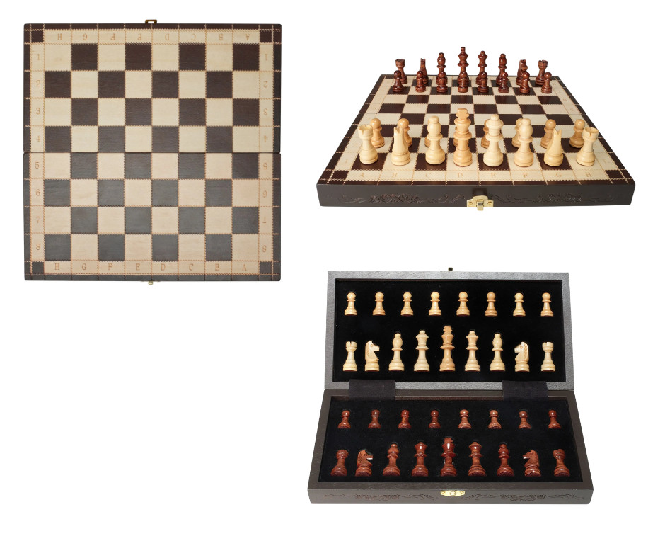 Jeu d'échecs magnétique de voyage avec plateau pliant en bois stable