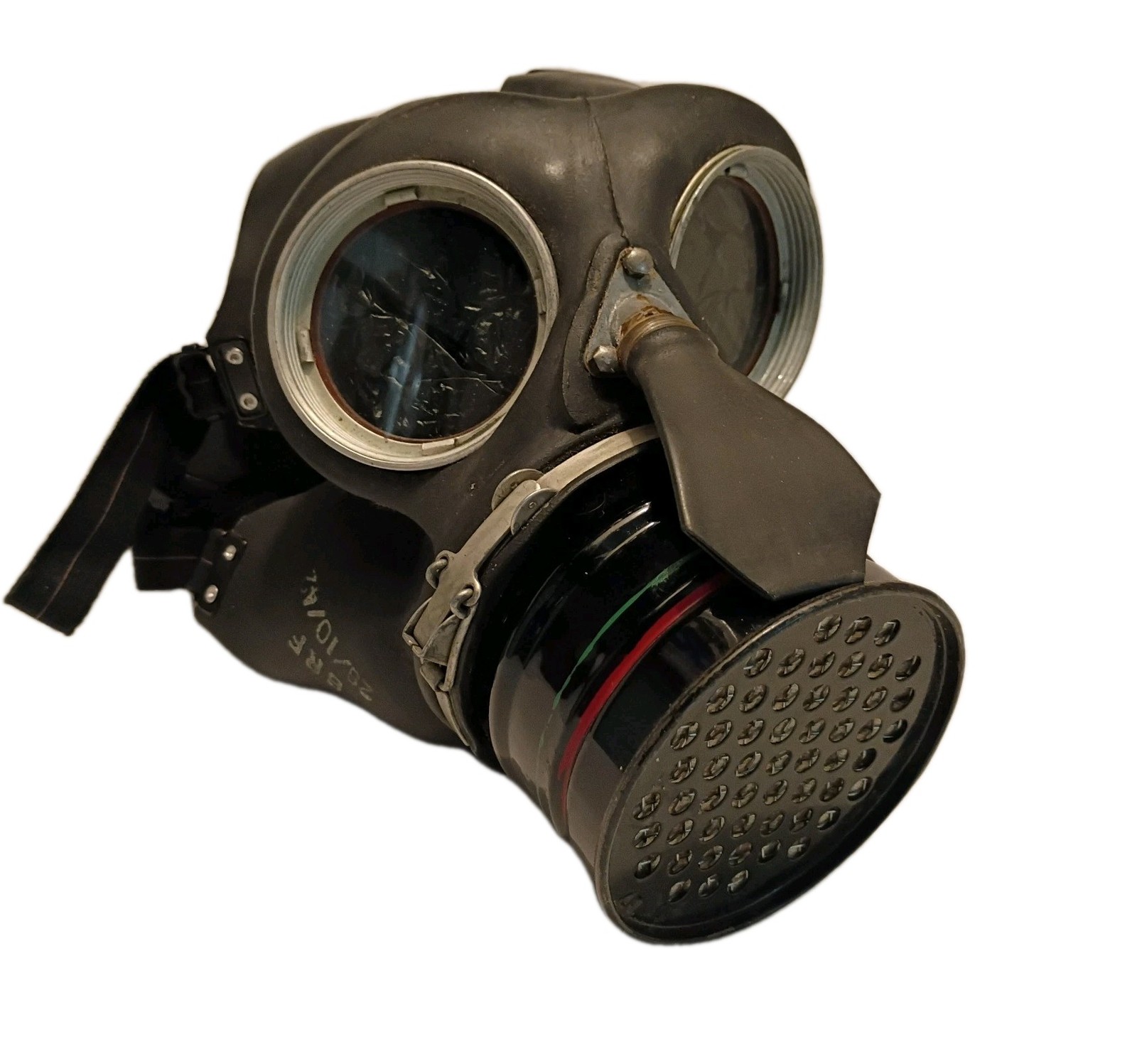 WW2 CIVILIAN GAS MASK NO RUST WITH STRAPS VG No Cracks WWII World War Rubber A+