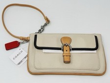 NWT Vintage Coach Soho Canvas Tan Beige Brown Skinny Wristlet With Buckle