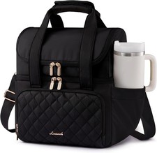Insulated Lunch Box Bag Large Double Deck Adult Men Women Office Picnic Black
