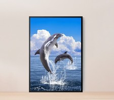 Two Dolphins jump and peek out of Sea Poster Premium Quality Choose your Size