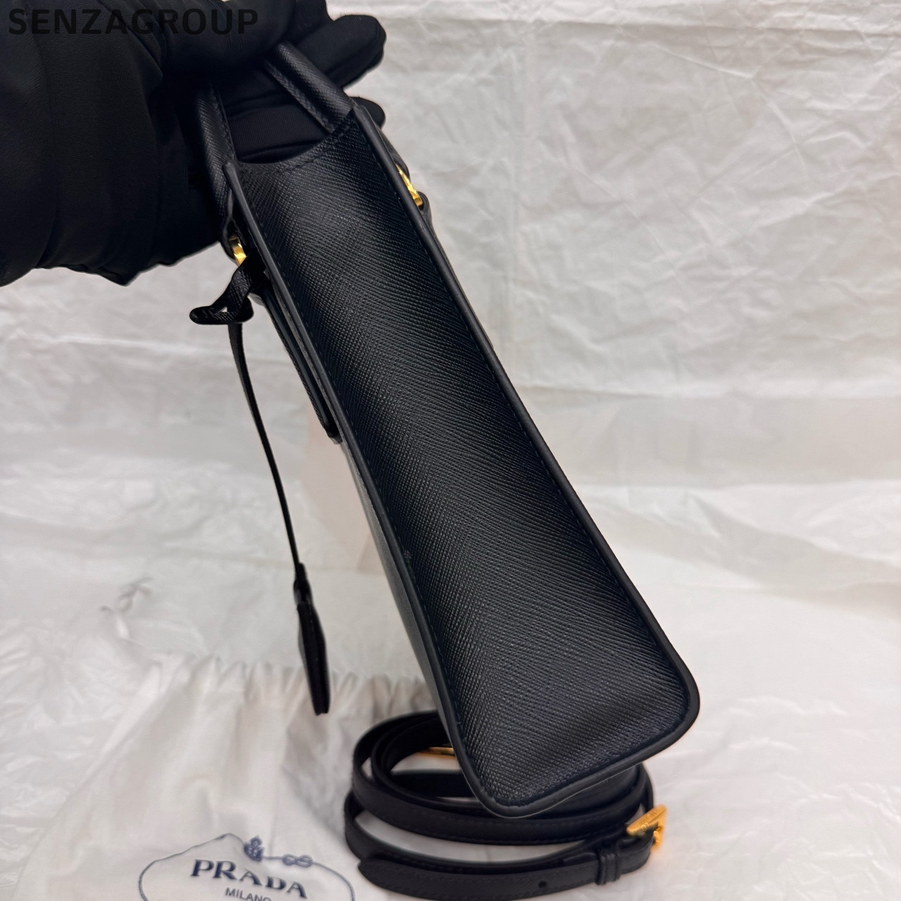 Prada Black Gold Mini Tote Handbag Shoulder Crossbody Bag Classic Women thumbnail 3