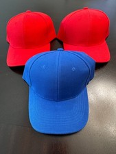 3 Adjustable Baseball Caps: 2 Red and 1 Blue