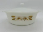 Vintage Fire King Golden Wheat Caserole Dish/White Lid-2 Qt USA Made