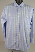 Chaps Mens 16/32 Blue White Yellow Plaid Button Up Long Sleeve Dress Shirt