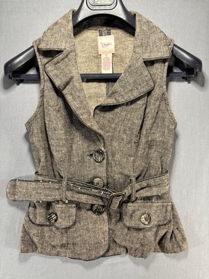 Y2K Candies Sleeveless Belted Vest Women s M Herringbone Spread Collar