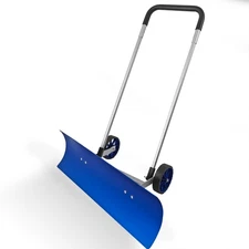 ‌37" Steel Snow Plow - Wheeled, Angled Blade, Back-Saver