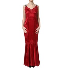 DOLCE & GABBANA Dress Red Silk Sleeveless Maxi Long Lace Trim IT40/US6/S 2480usd