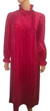 VTG 70s RUBY RED Velour FRILLY Nightgown Donna Richard for Gilligan  O'Malley