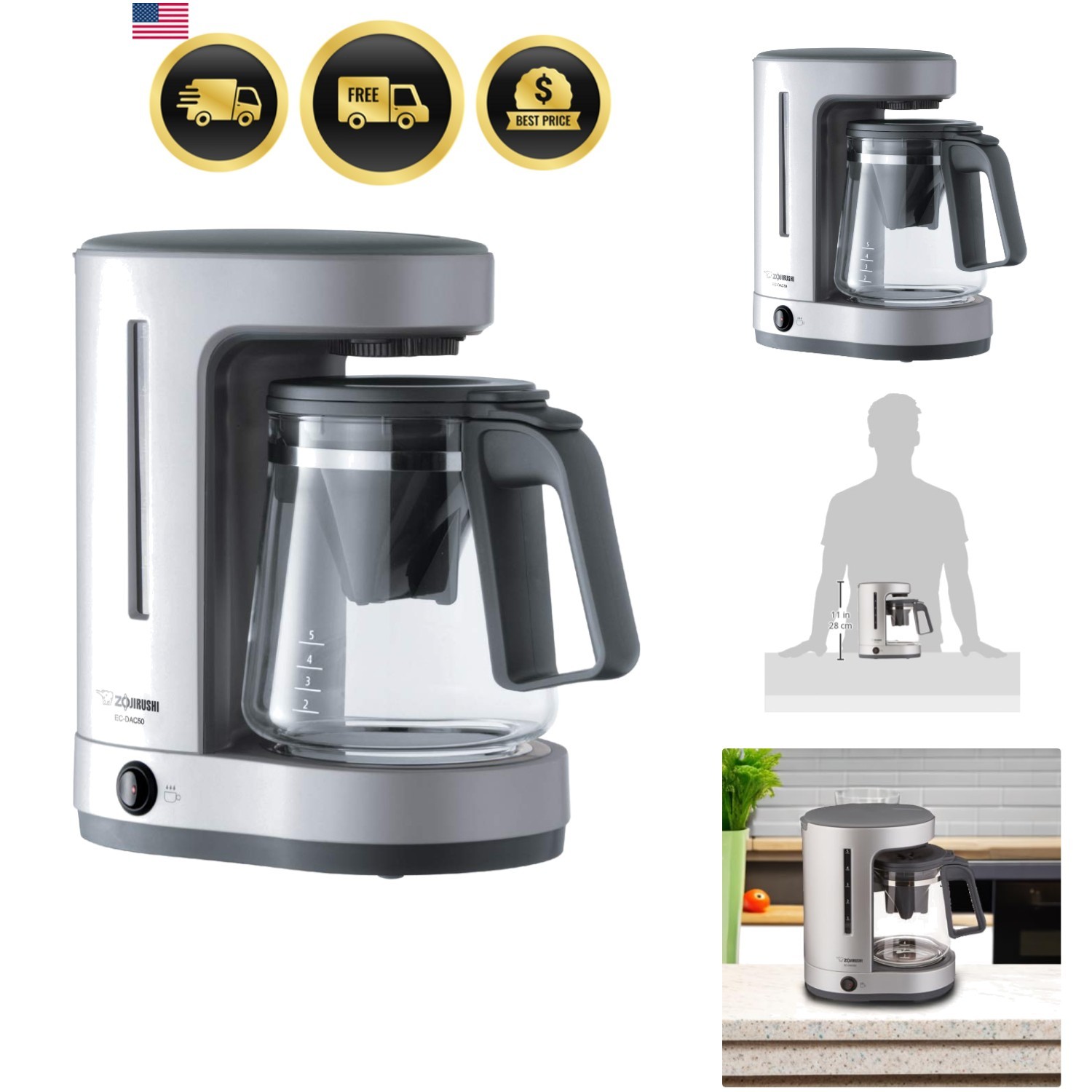 EC- Zutto 5-Cup Drip Coffeemaker,Silver