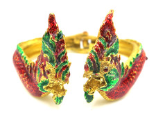 Red Naga Dragon Thai Amulet Bangle Vintage Go...