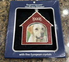 NEW Regent Square red Dog House Photo Frame Ornament w Fine European Crystals