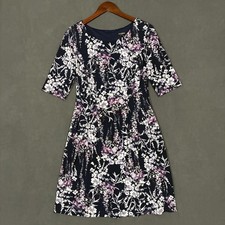 Roz & Ali Dress Womens 8 Blue Floral Fit & Flare Knit Pockets Office-to-Evening