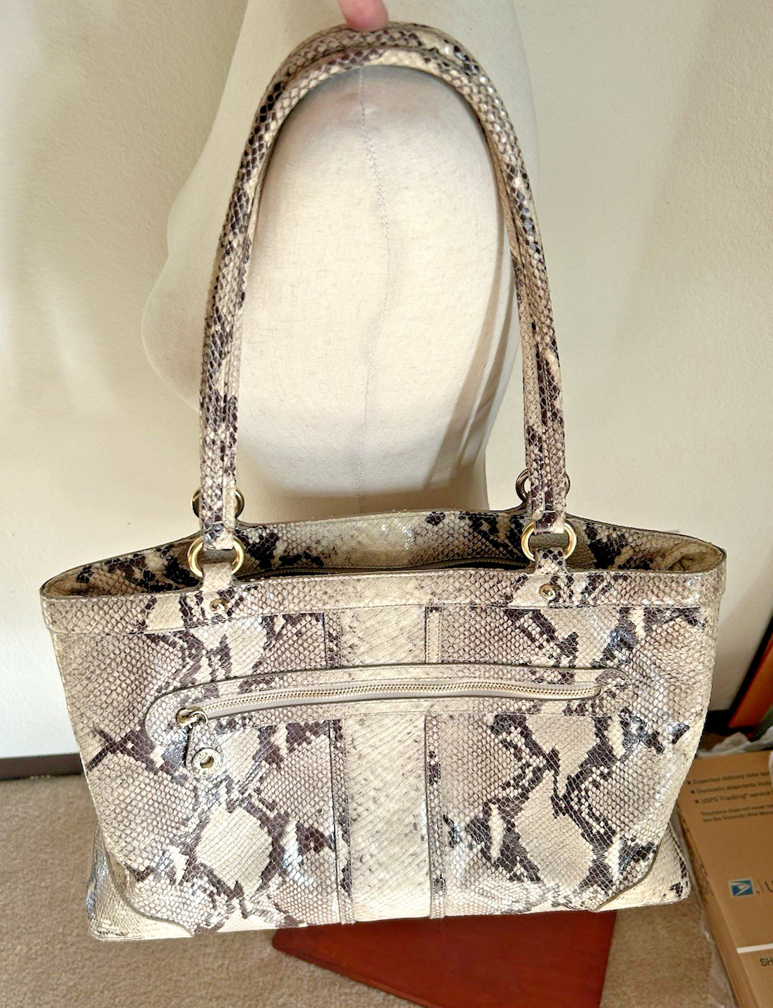 St John PYTHON Snakeskin Tote Handbag 16"x10"x6" … - image 2