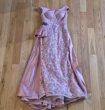 Pink Toumajean Couture Evening Gown Prom Dress Size 40 4/6 SWAROVSKI Formal Ball